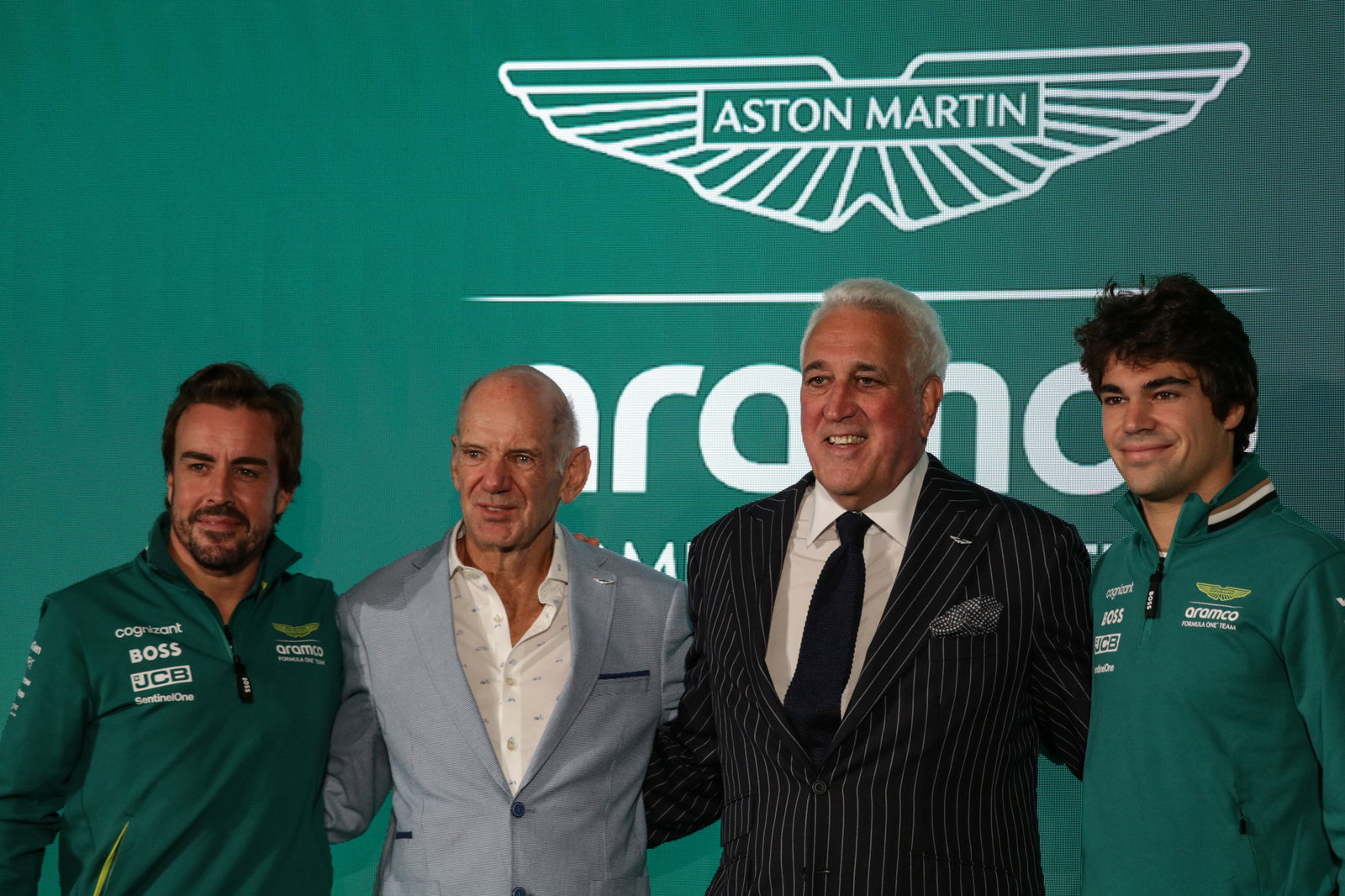 Alonso, Newey, Lawrence and Lance Stroll at the Press Conference